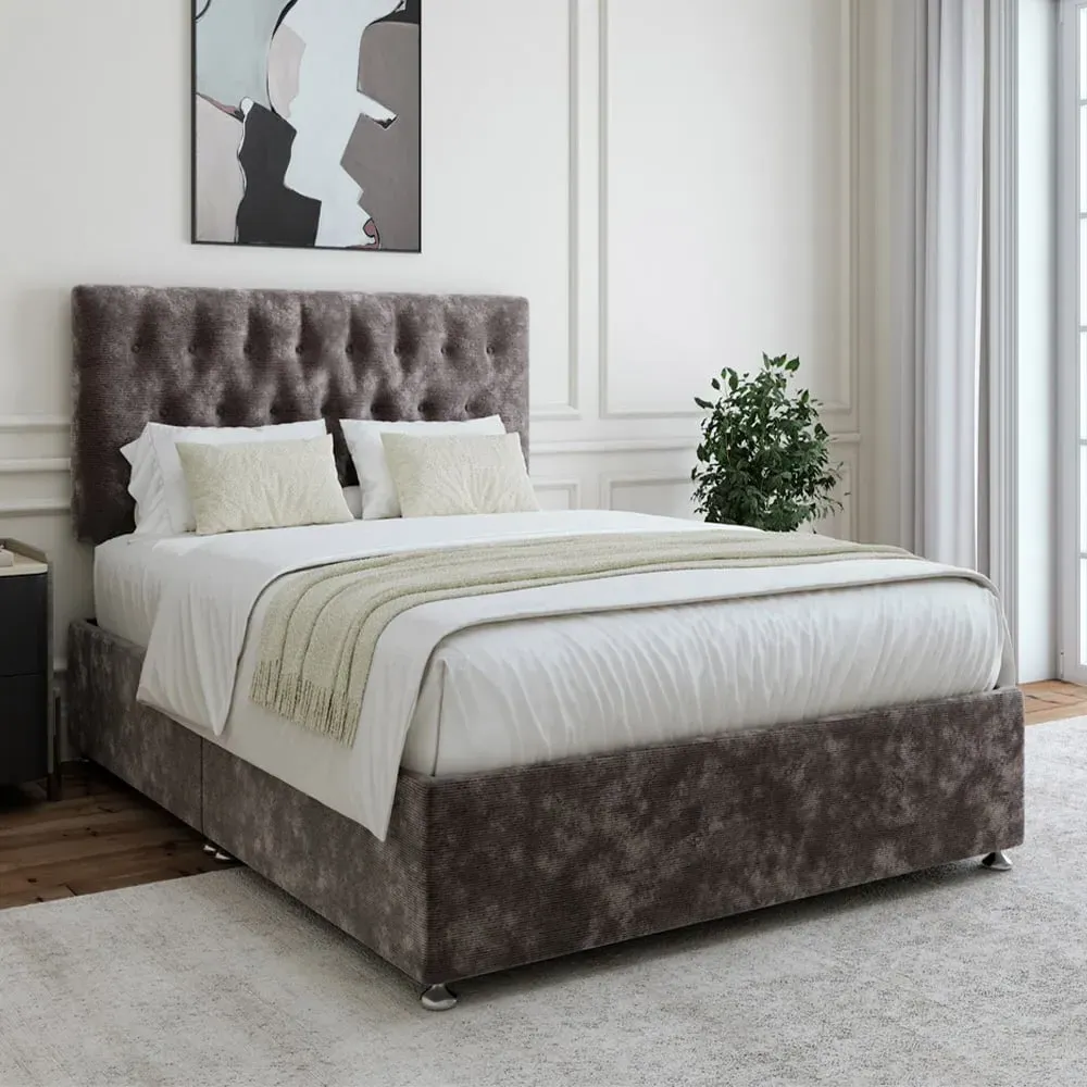 Single Divan Base - Grey, Chenille