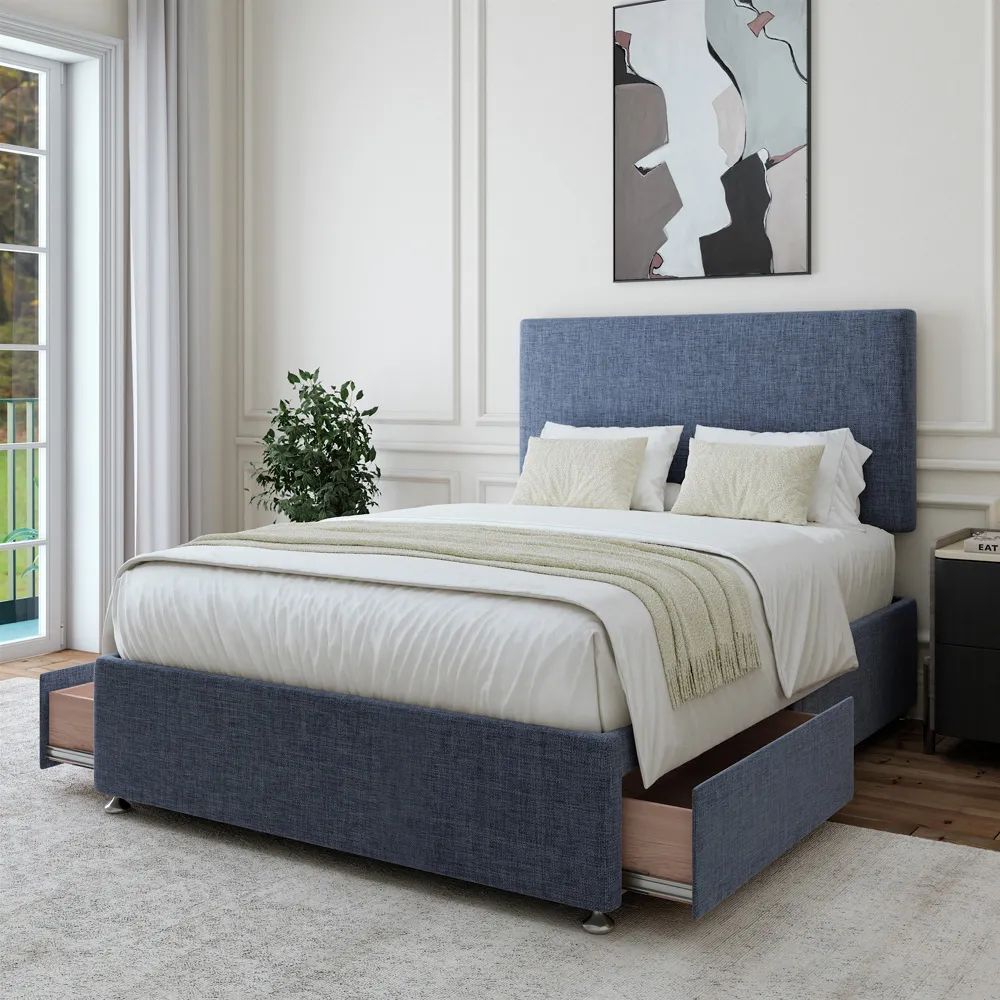 Single Divan Base with 2 Drawers - Blue, Linen