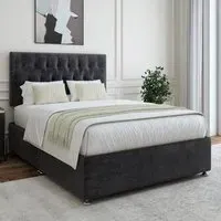 Single Divan Base with Headboard - Black, Linen