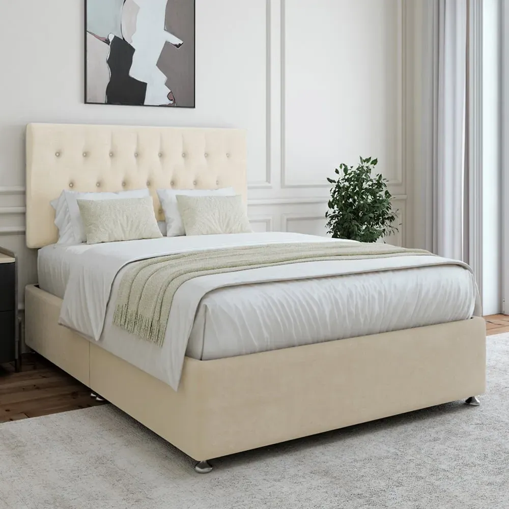 Single Divan Base with Headboard - Cream, Linen