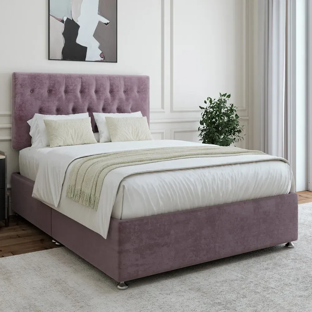 Single Divan Base with Headboard - Mauve, Linen