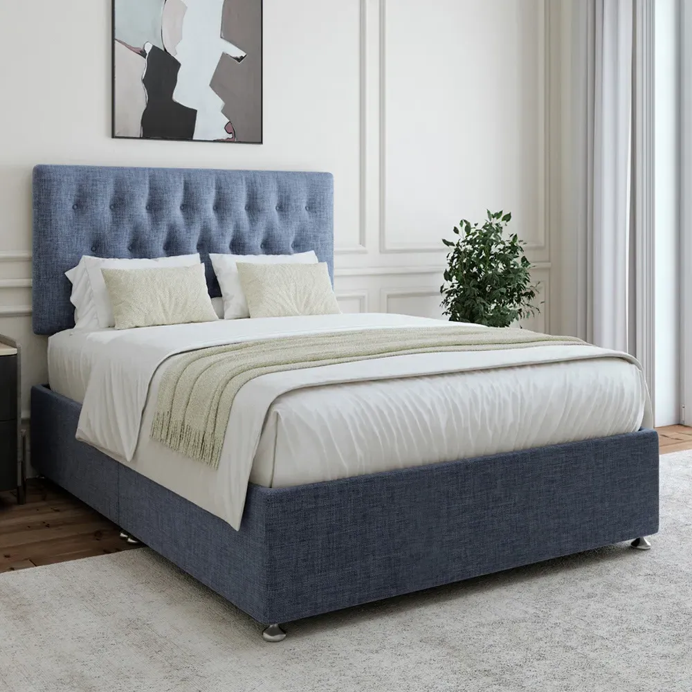 Single Divan Base with Lona Headboard - Blue, Linen image