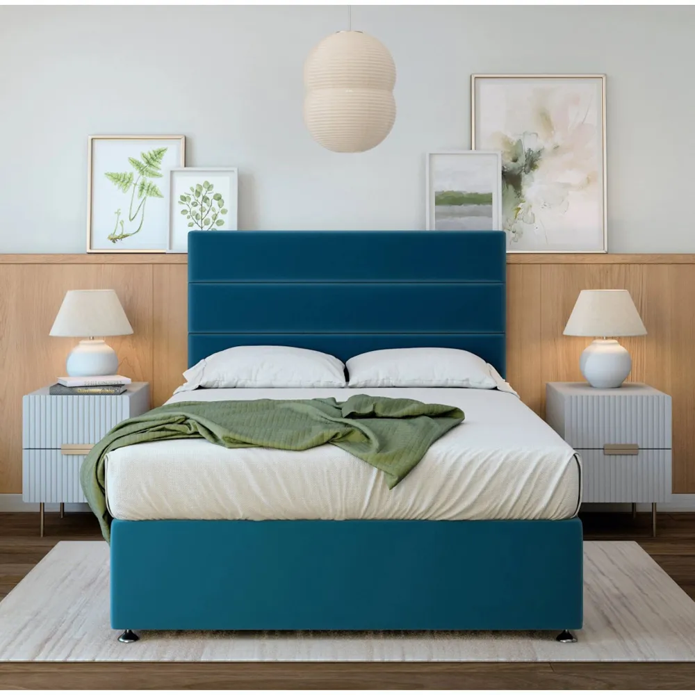 Single Divan Base with Milan Headboard - Blue, Velvet