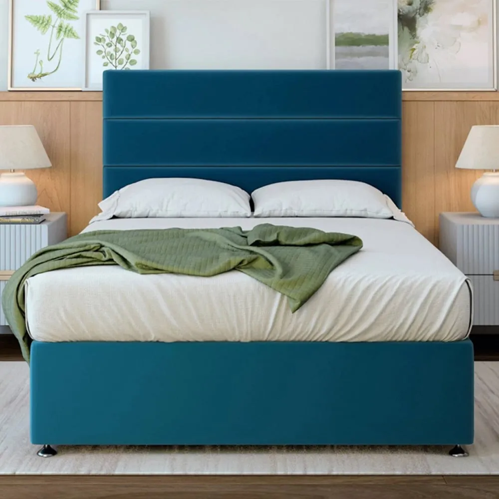 Single Divan Base with Milan Headboard - Blue, Velvet image