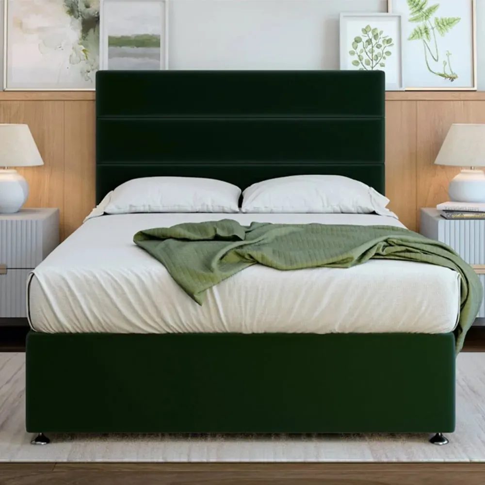 Single Divan Base with Milan Headboard - Green, Velvet