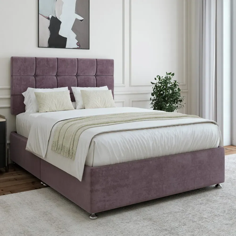 Single Divan Base with Pearl Headboard - Mauve, Velvet