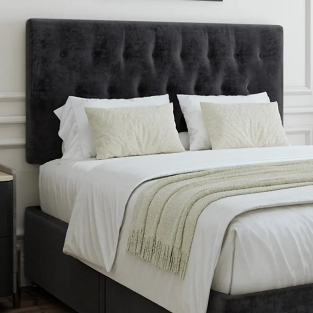 Single Divan Base with Storage and Headboard - Black, Linen