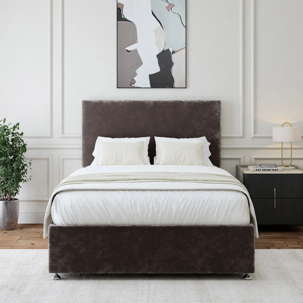 Single Divan Base with Valencia Headboard - Charcoal, Chenille