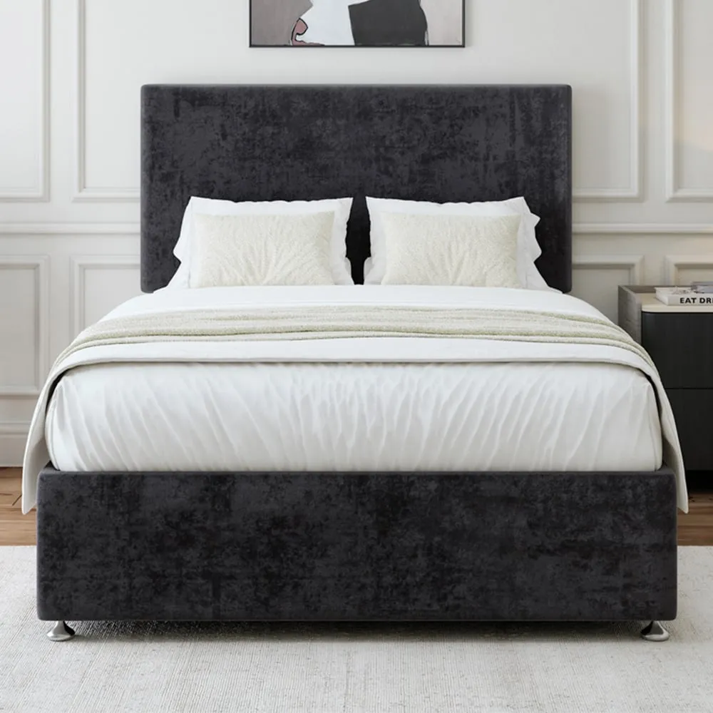 Single Naples Divan Base with Valencia Headboard - Black, Linen image