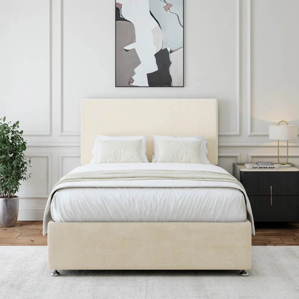 Single Naples Divan Base with Valencia Headboard - Cream, Linen