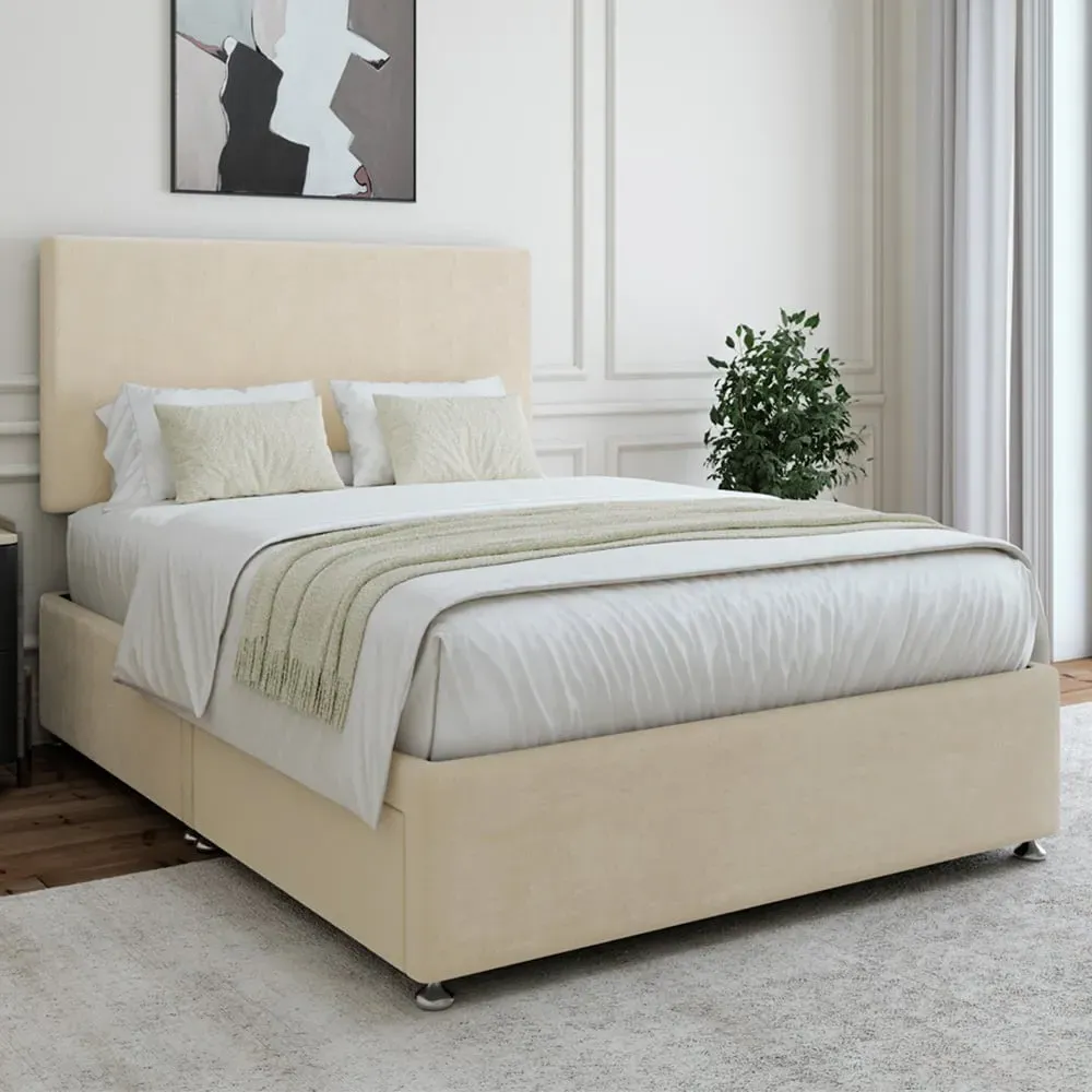 Single Naples Divan Base with Valencia Headboard - Cream, Linen