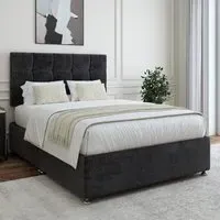 Single Size Divan Base with Pearl Headboard - Black, Velvet