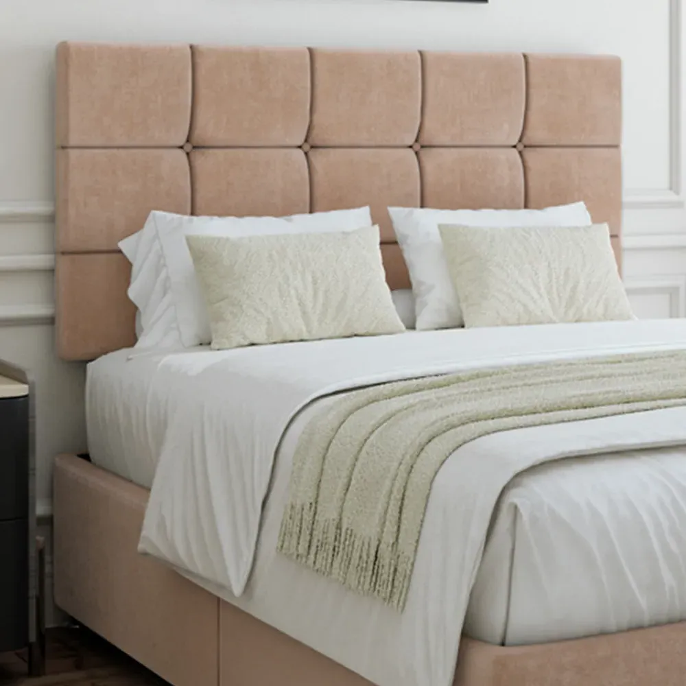 Single Size Divan Base with Pearl Headboard - Mink, Velvet