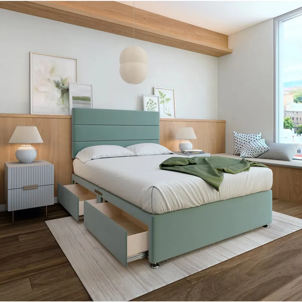 Small Double Divan Base - Blue, Velvet