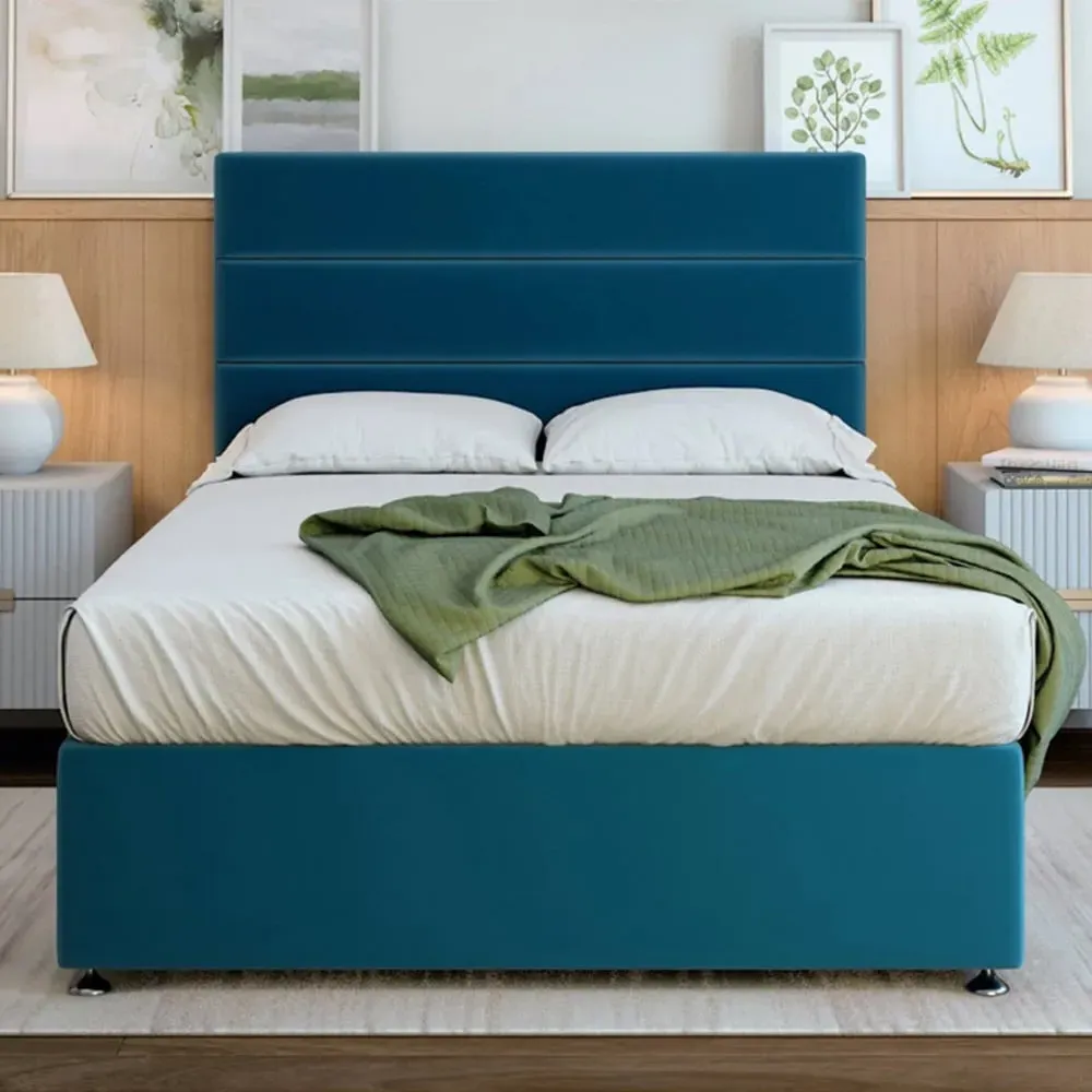 Small Double Divan Base - Blue, Velvet