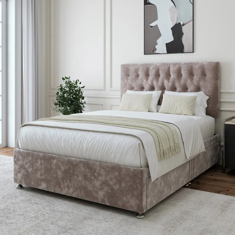 Small Double Divan Base with 4 Drawers - Silver, Chenille