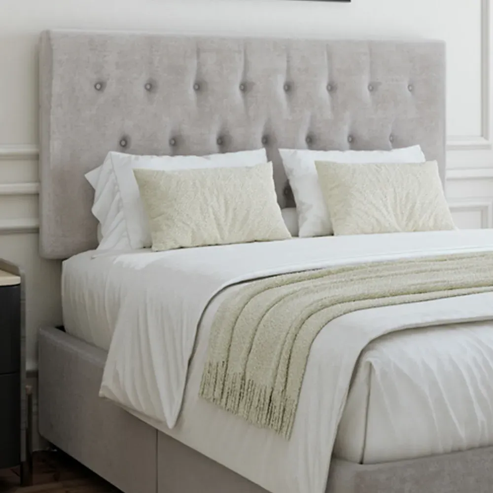 Small Double Divan Base with Headboard - Grey, Linen