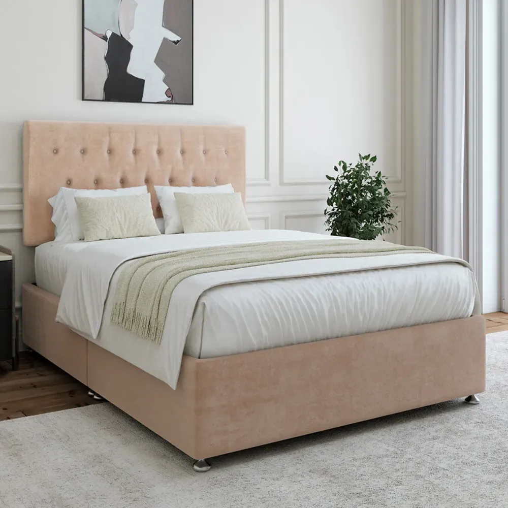 Small Double Divan Base with Headboard - Mink, Linen