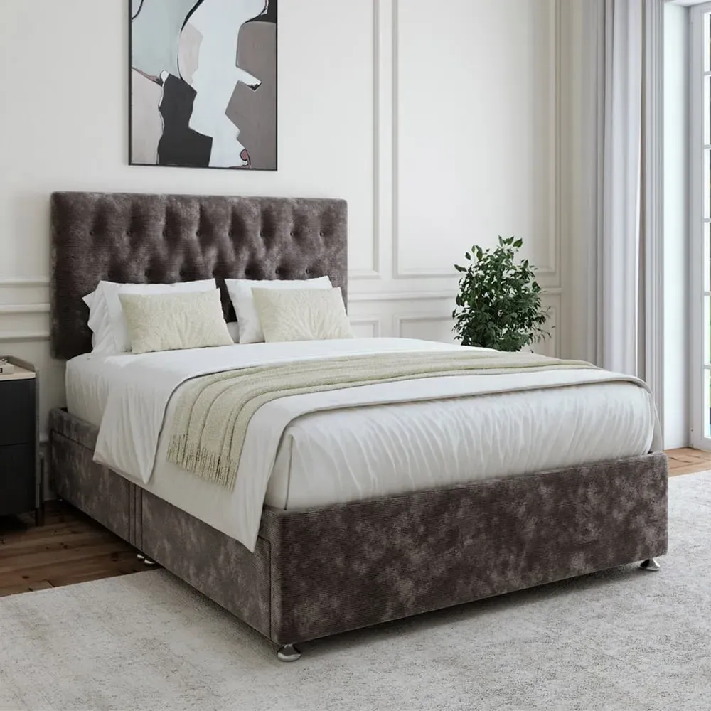Small Double Divan Base with Lona Headboard - Charcoal, Chenille