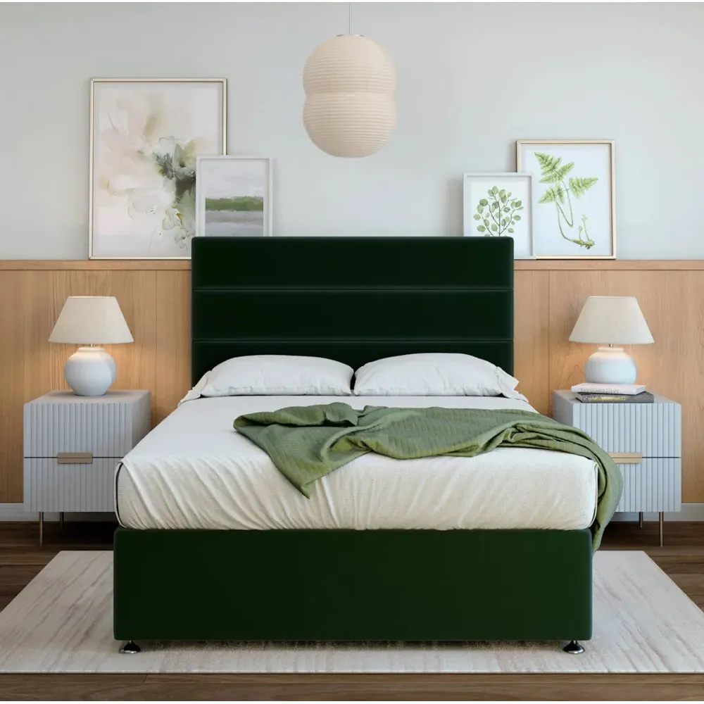 Small Double Divan Base with Milan Headboard - Green, Velvet