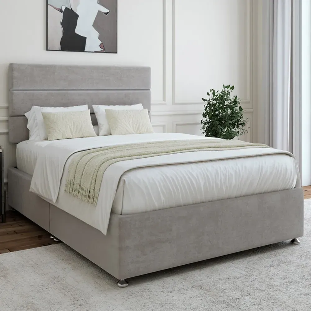 Small Double Divan Base with Milan Headboard - Grey, Velvet