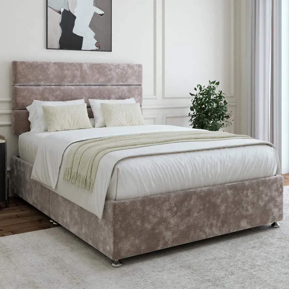 Small Double Divan Base with Milan Headboard - Silver, Chenille
