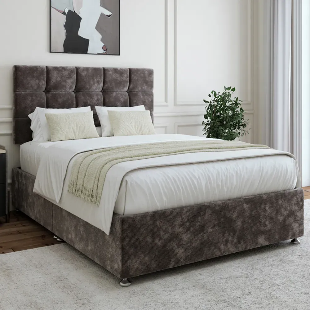 Small Double Divan Base with Pearl Headboard - Charcoal, Chenille