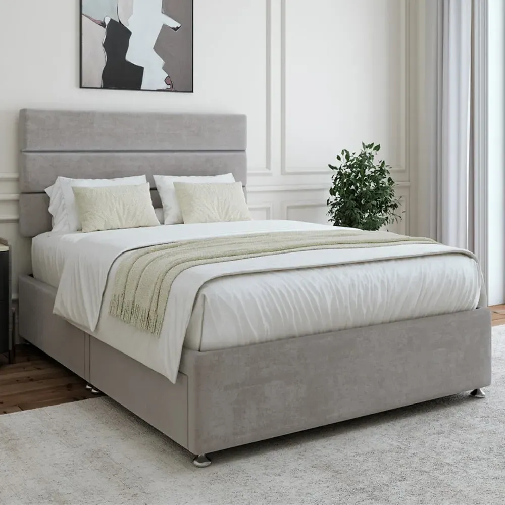 Small Double Divan Base with Storage - Grey, Velvet