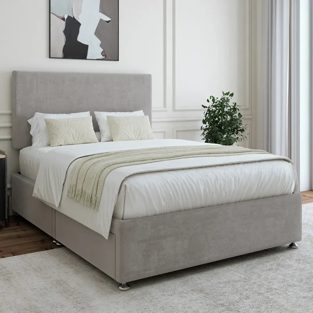 Small Double Naples Divan Base with Valencia Headboard - Grey, Linen