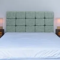 Small Double Pearl Squared Headboard - Blue, Linen