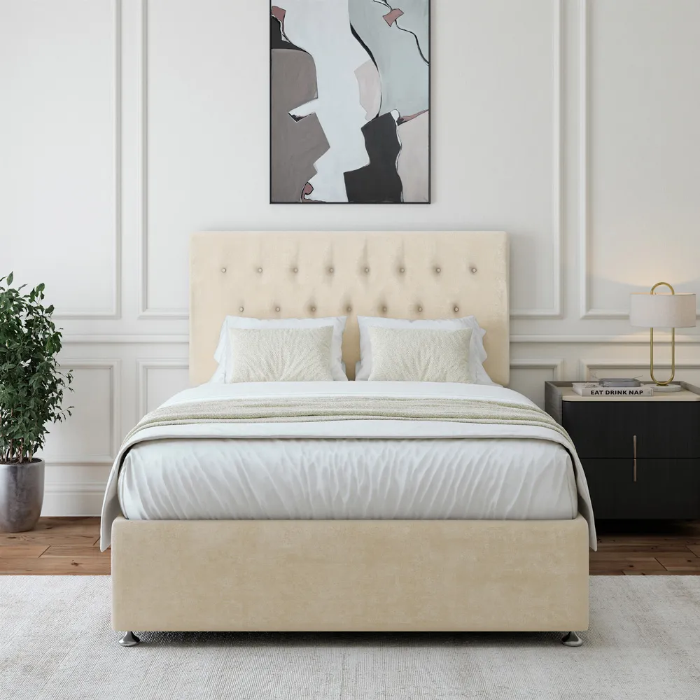 Super King Divan Base with Headboard - Cream, Linen