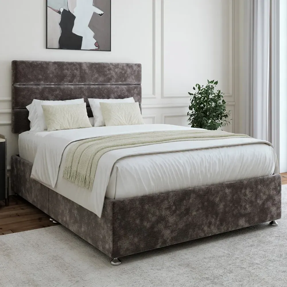 Super King Divan Base with Milan Headboard - Charcoal, Chenille