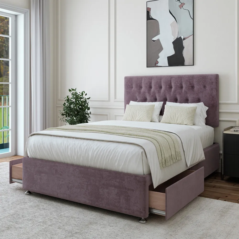 Super King Divan Base with Storage and Headboard - Brown, Linen
