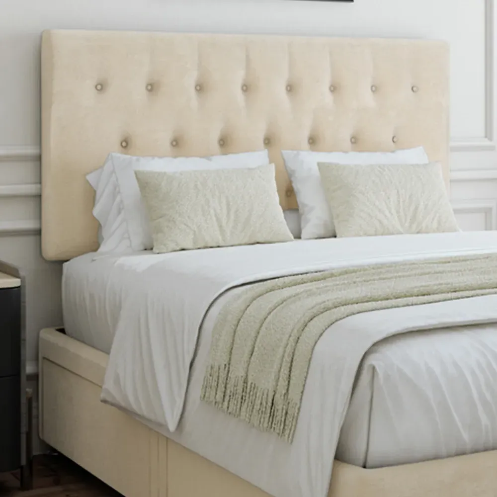 Super King Divan Base with Storage and Headboard - Cream, Linen