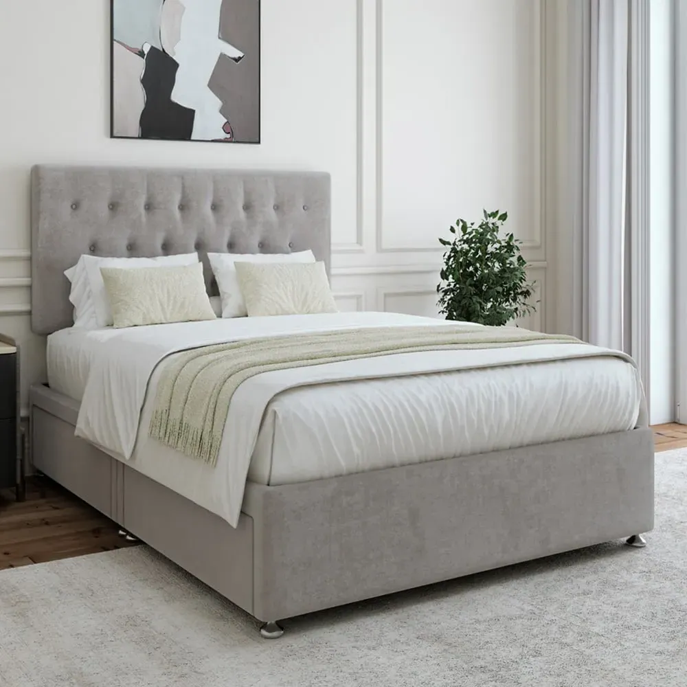 Super King Divan Base with Storage and Headboard - Grey, Linen