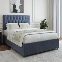 Super King Divan Base with Storage and Lona Headboard - Blue, Linen