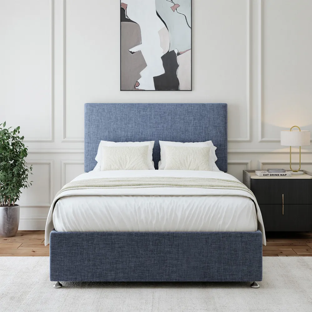 Super King Divan Base with Valencia Headboard - Blue, Linen