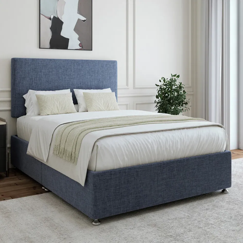 Super King Divan Base with Valencia Headboard - Blue, Linen
