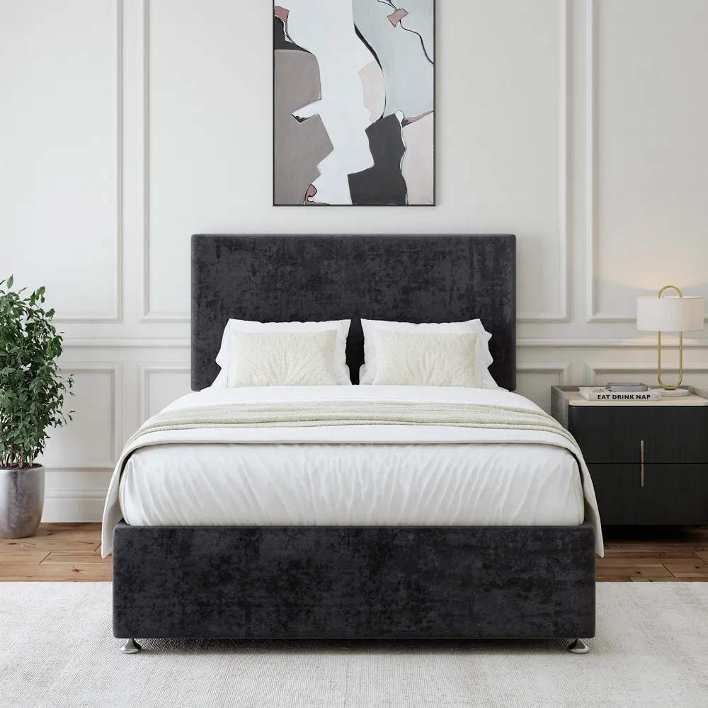 Super King Naples Divan Base with Valencia Headboard - Black, Linen