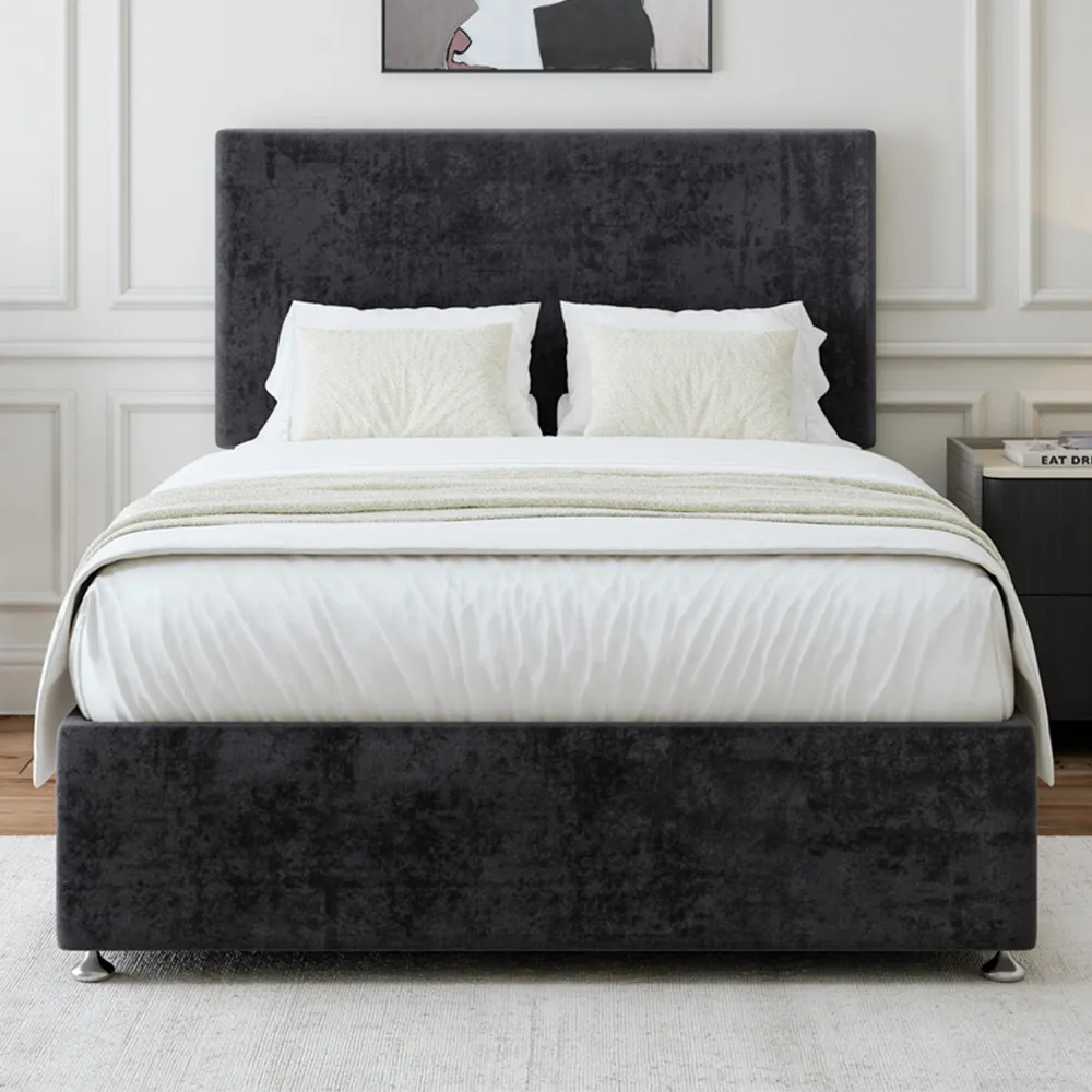 Super King Naples Divan Base with Valencia Headboard - Black, Linen