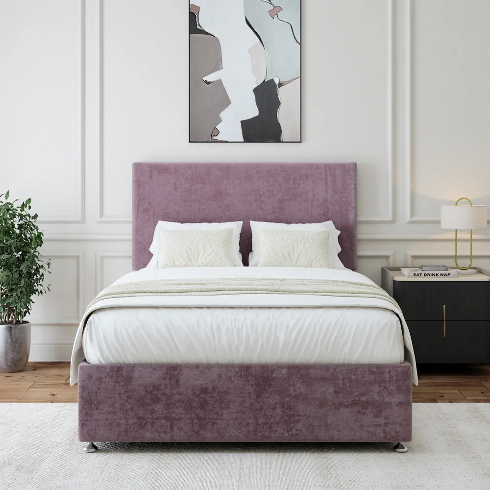 Super King Naples Divan Base with Valencia Headboard - Mauve, Linen
