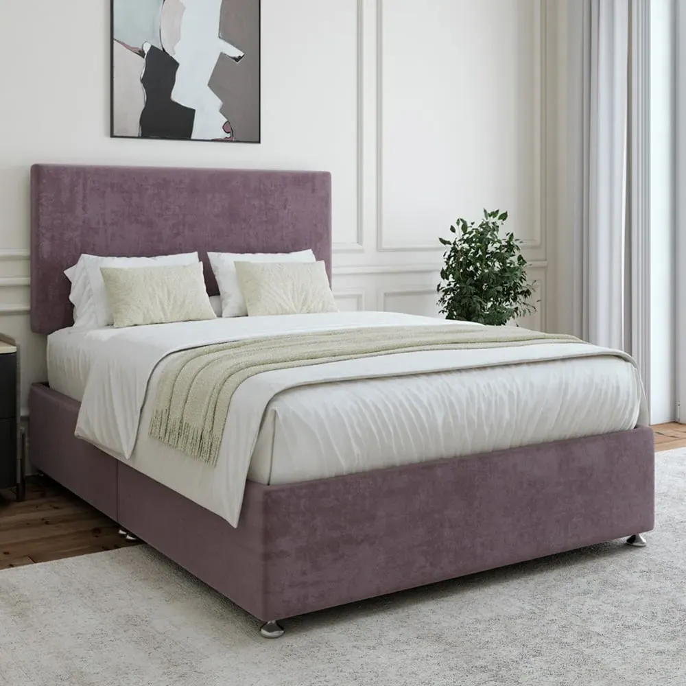 Super King Naples Divan Base with Valencia Headboard - Mauve, Linen