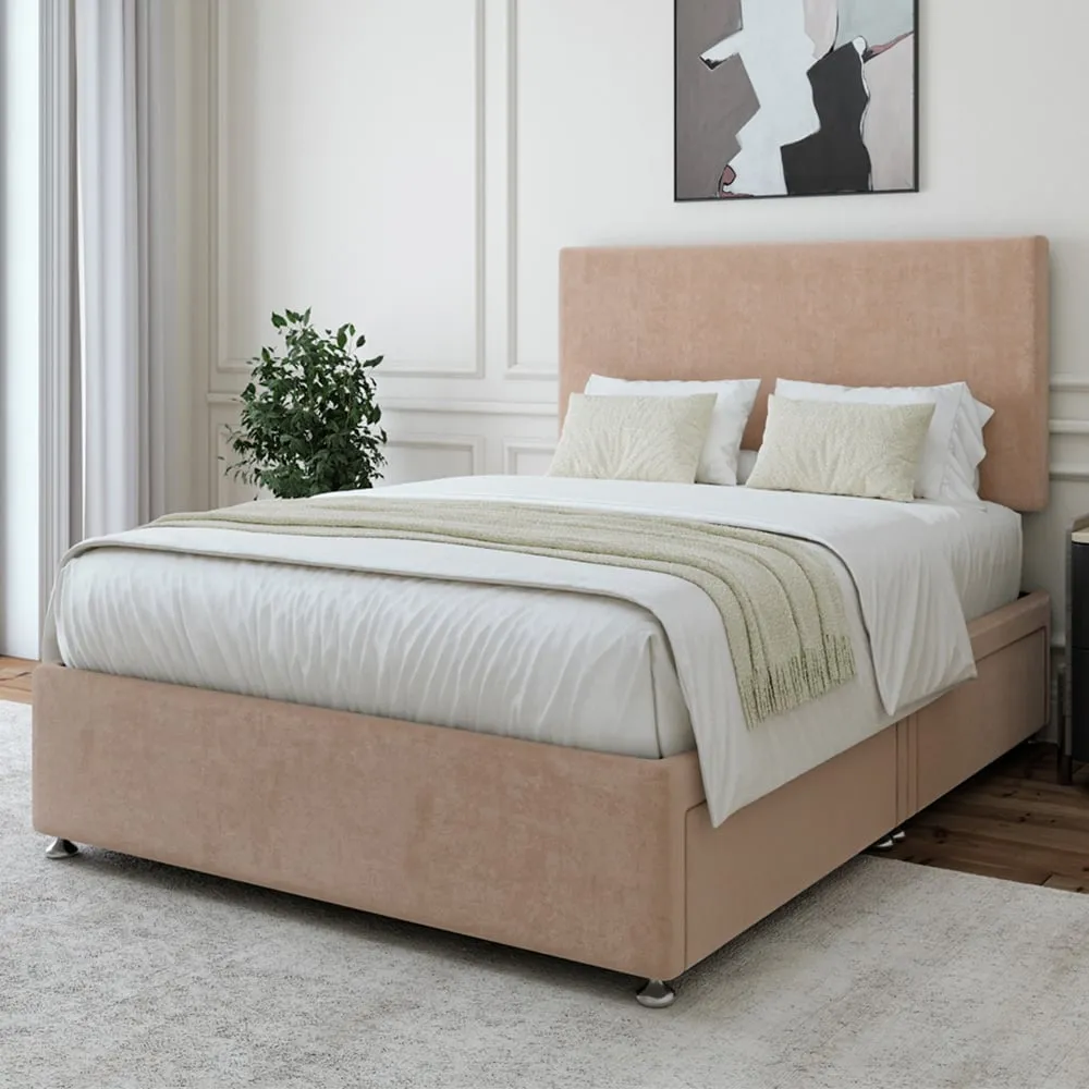 Super King Naples Divan Base with Valencia Headboard - Mink, Linen