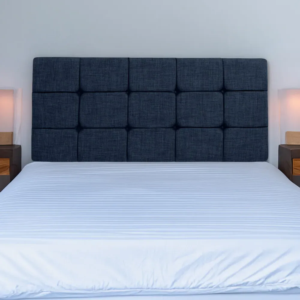 Super King Pearl Squared Headboard - Blue, Linen