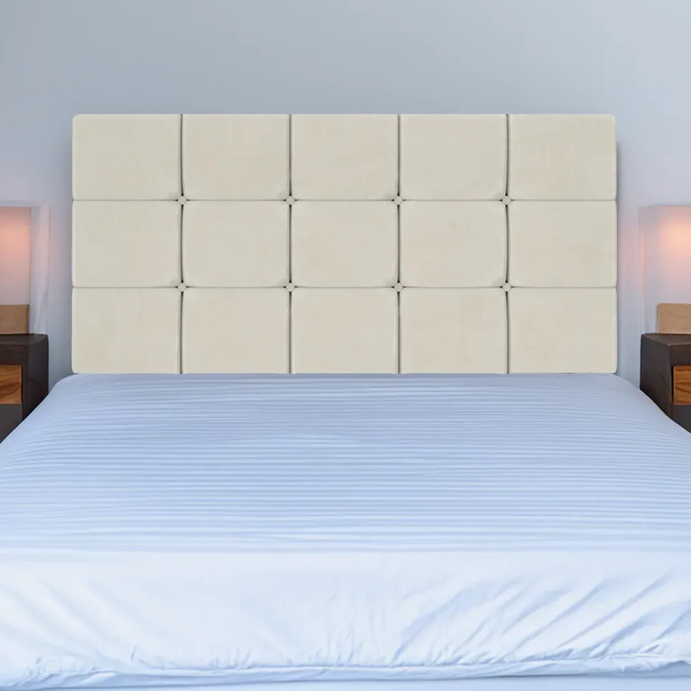 Super King Pearl Squared Headboard - Cream, Naples Velvet