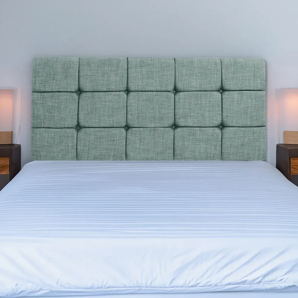 Super King Pearl Squared Headboard - Duck Egg, Linen