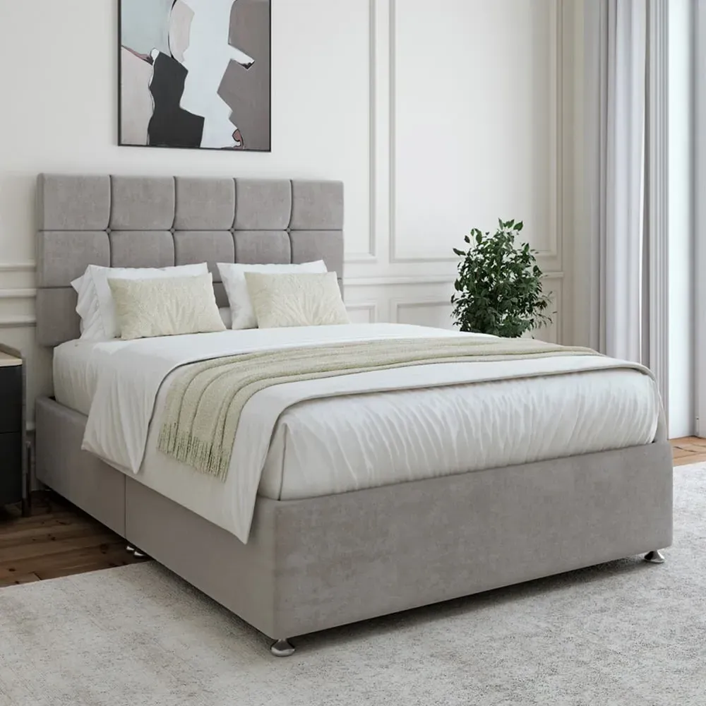 Super King Seal Divan Base with Pearl Headboard - Grey, Linen