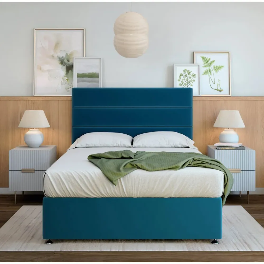 Super King Size Divan Base - Blue, Velvet