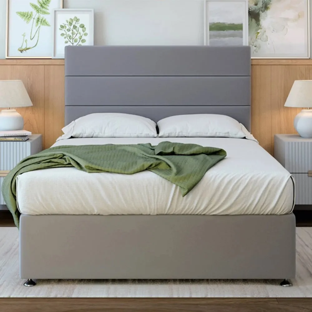 Super King Size Divan Base with 2 Drawers - Silver, Velvet