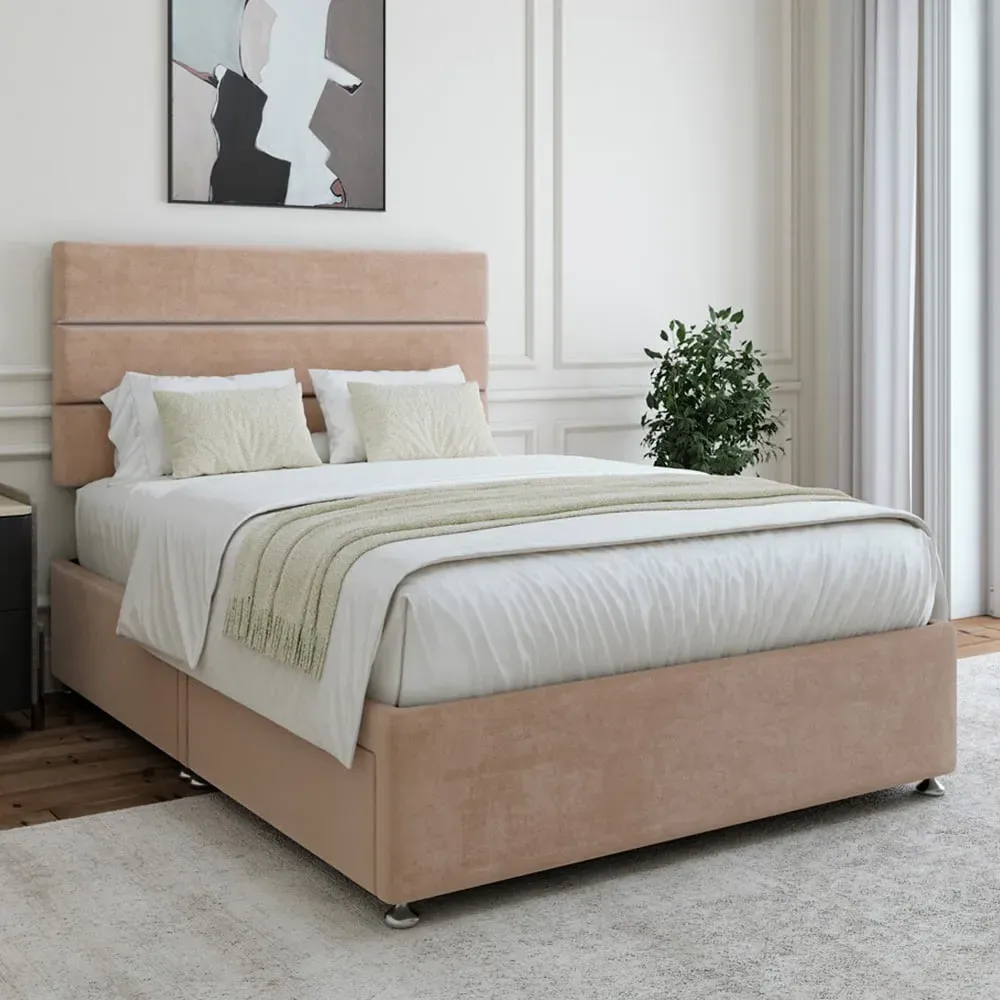 Super King Size Divan Base with Milan Headboard - Brown, Velvet